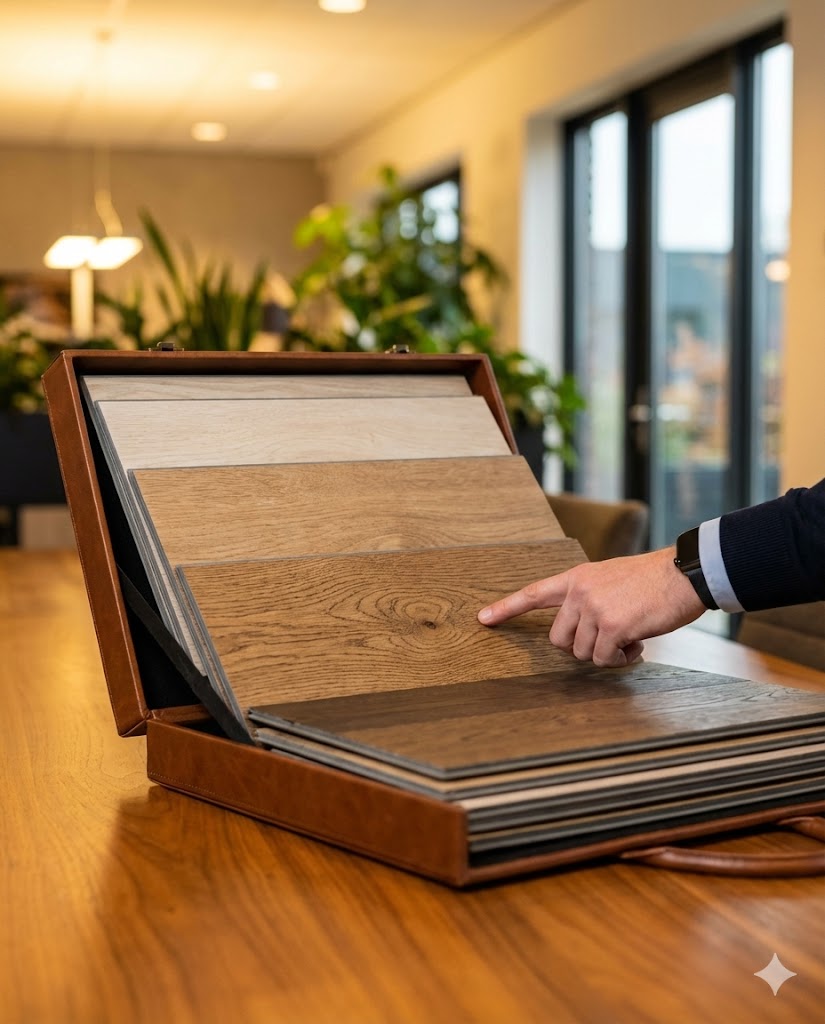 Технолог с образцами SPC кварцвинила